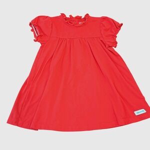 Merce and Me Girls 4 Red Ruffle High Neck Puff Sleeve Button Back Dress Classic